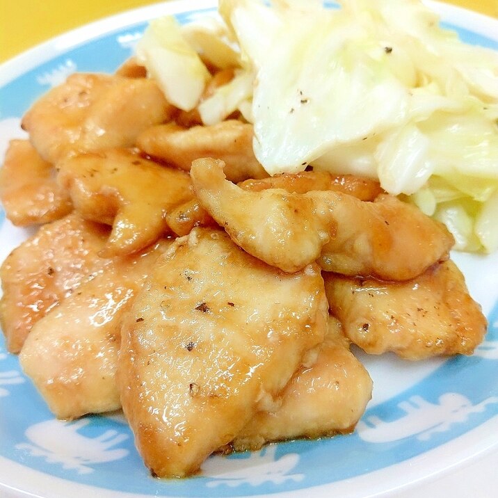 簡単♪(^^)鶏むね肉の甘辛照り焼き＆キャベツ♪